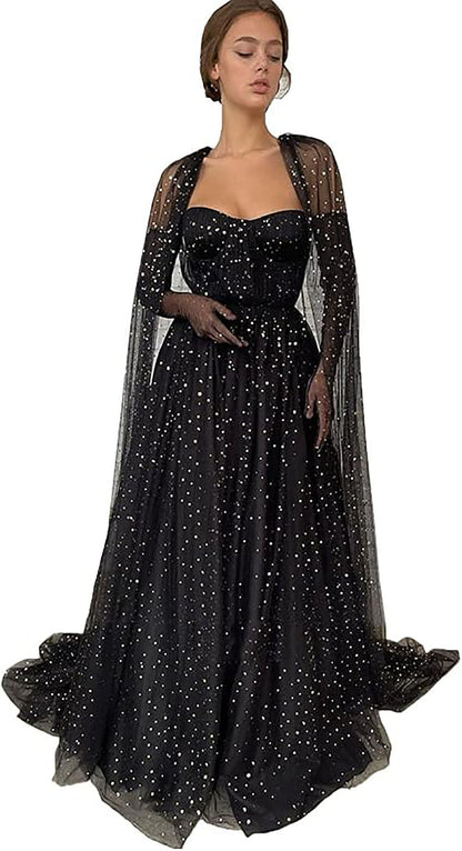 Sweetheart Neck A-Line Formal Party Dress with Long Cape Sleeves