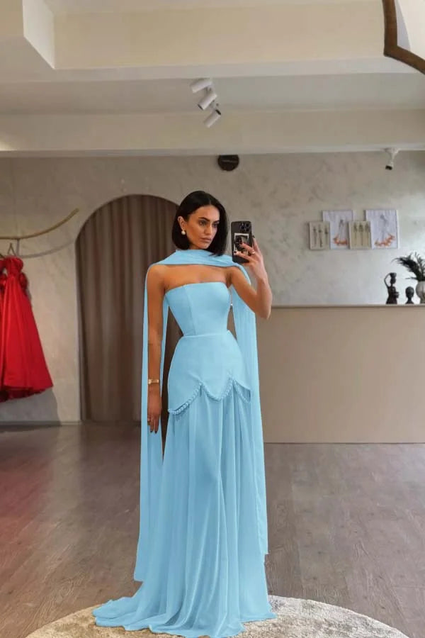 Ivory Strapless Pearls Spliced Prom Dress ZT0685