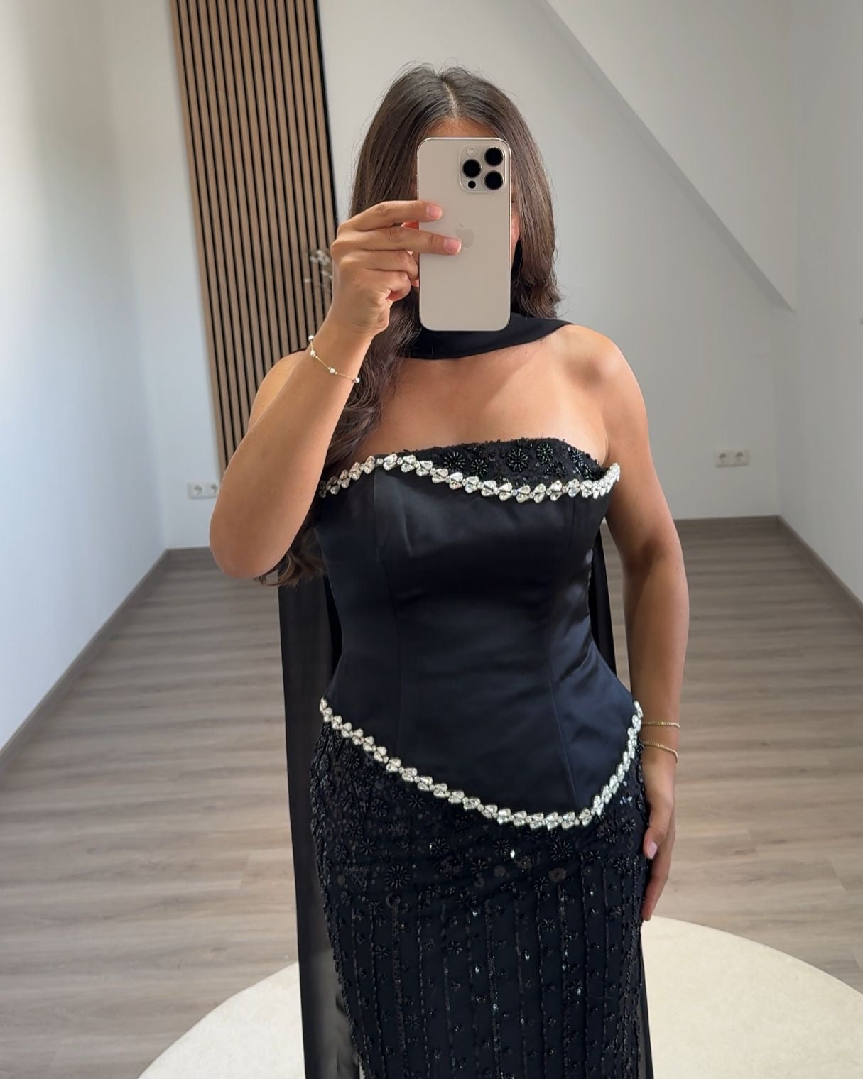 Scoop Prom Dress with Pearls Corset Evening Party Dress