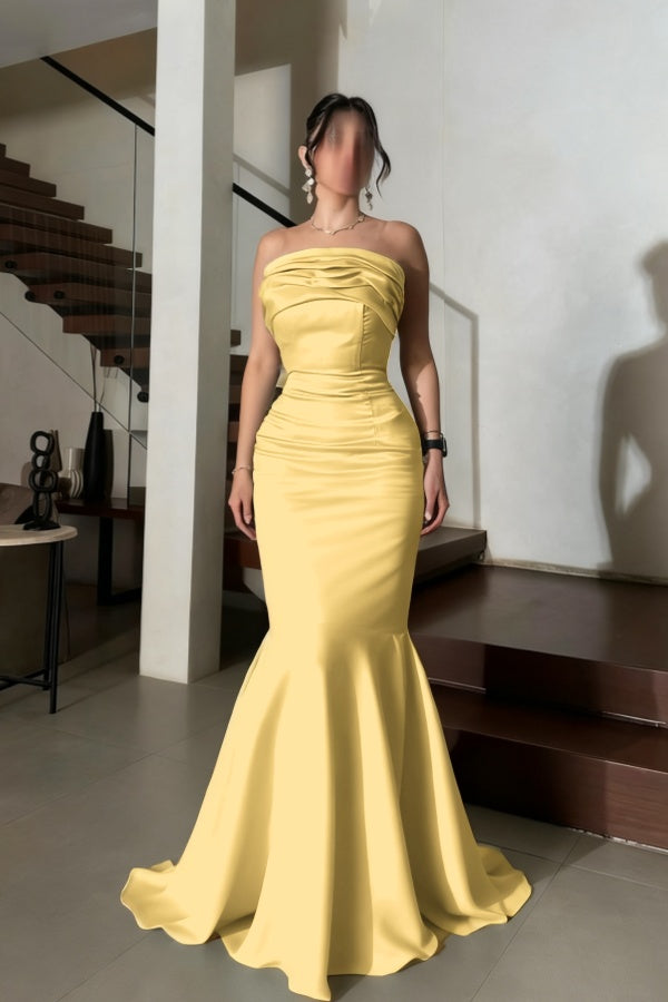 Stunning Satin Strapless Sleeveless Long Mermaid Prom Dress