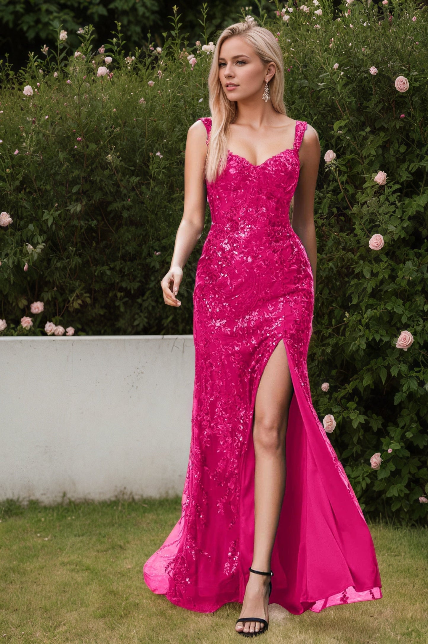 Sheath Lace Up Sequins Applique Mermaid Prom Dress