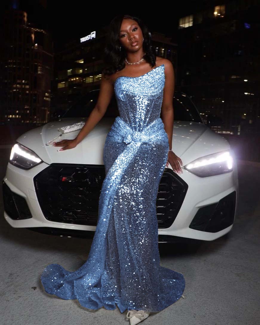 Asymmetric Strapless Sleeveless Long Pleated Mermaid Prom Dress