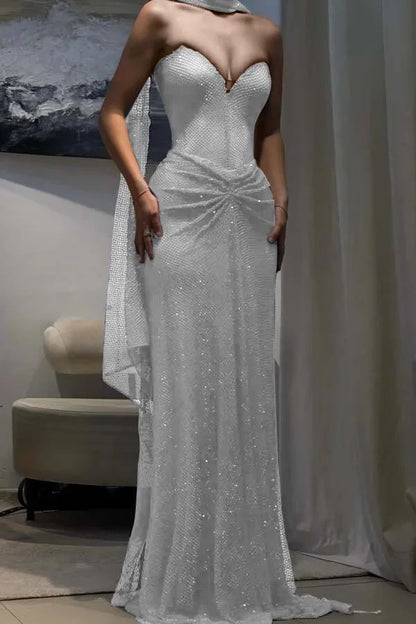 Dark Blue Sweetheart Sheath Strapless Prom Dress