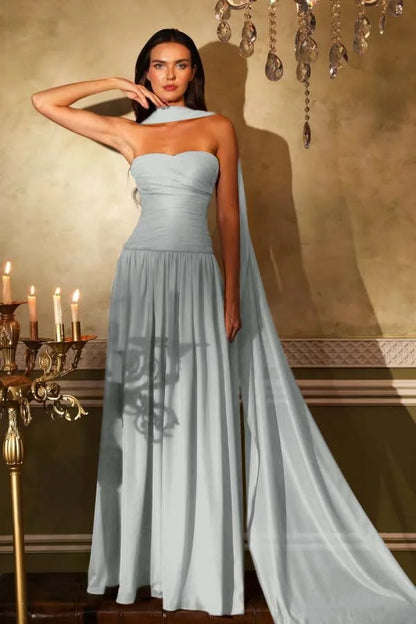 Burnt Orange Chiffon Strapless Prom Dress ZT0659