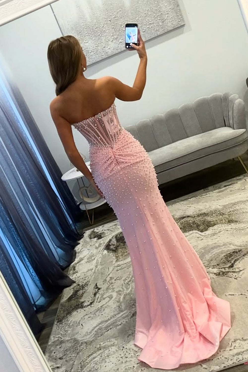 Gorgeous Mermaid Sweetheart Pink Prom Dress with Beading