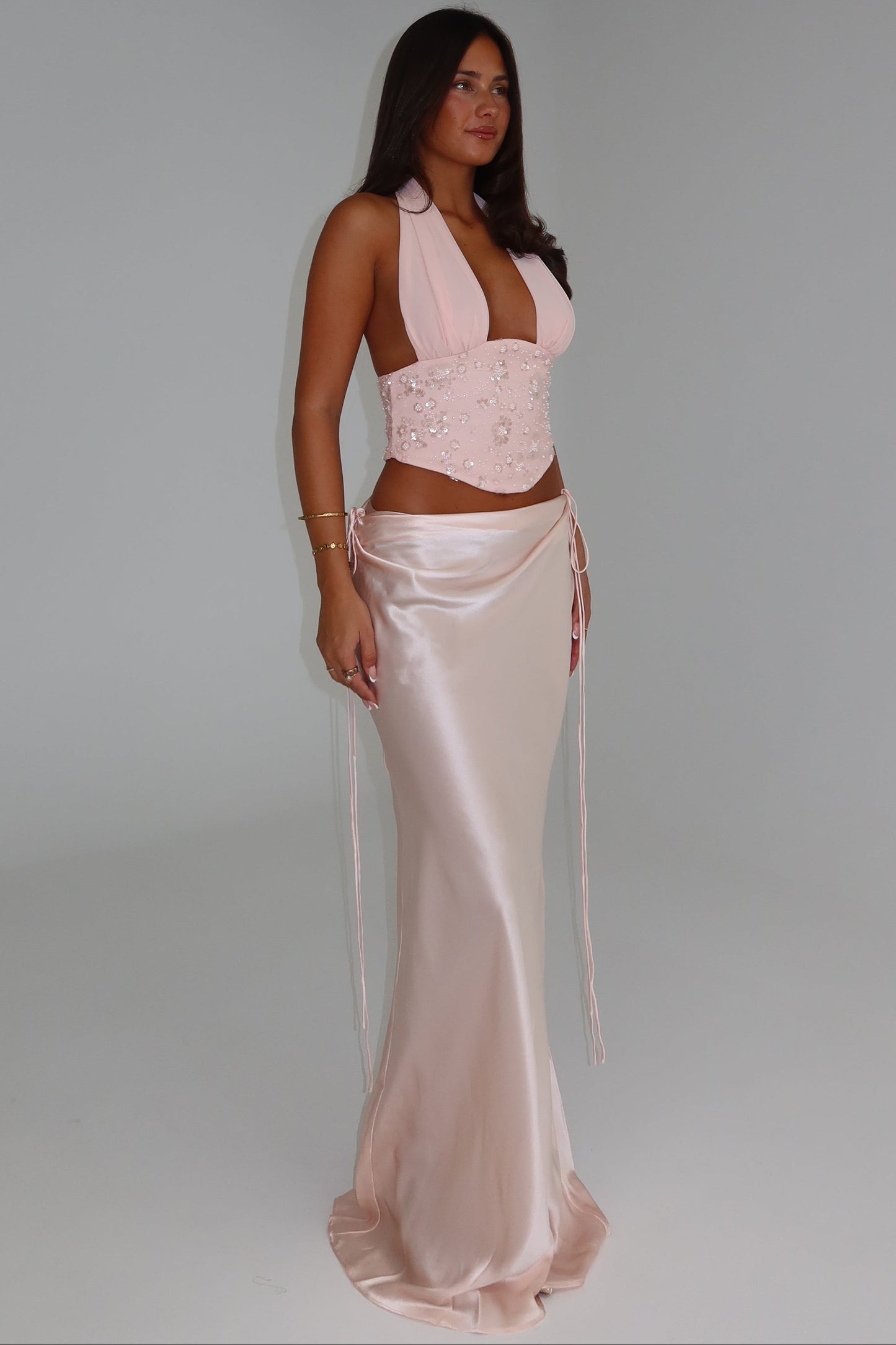 Sleeveless Sequined Chiffon Pleated Floor-Length Mermaid Prom Dress