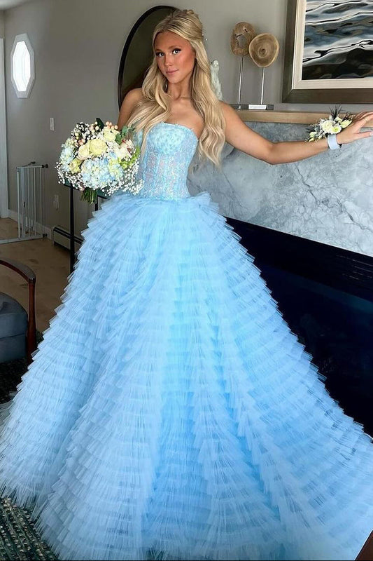 Gorgeous A Line Sweetheart Ruffle Tiered Tulle Prom Dress