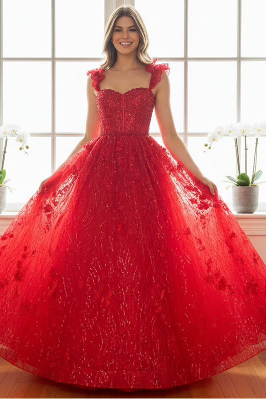 Sweetheart Straps Sequins Appliques A-Line Prom Dress