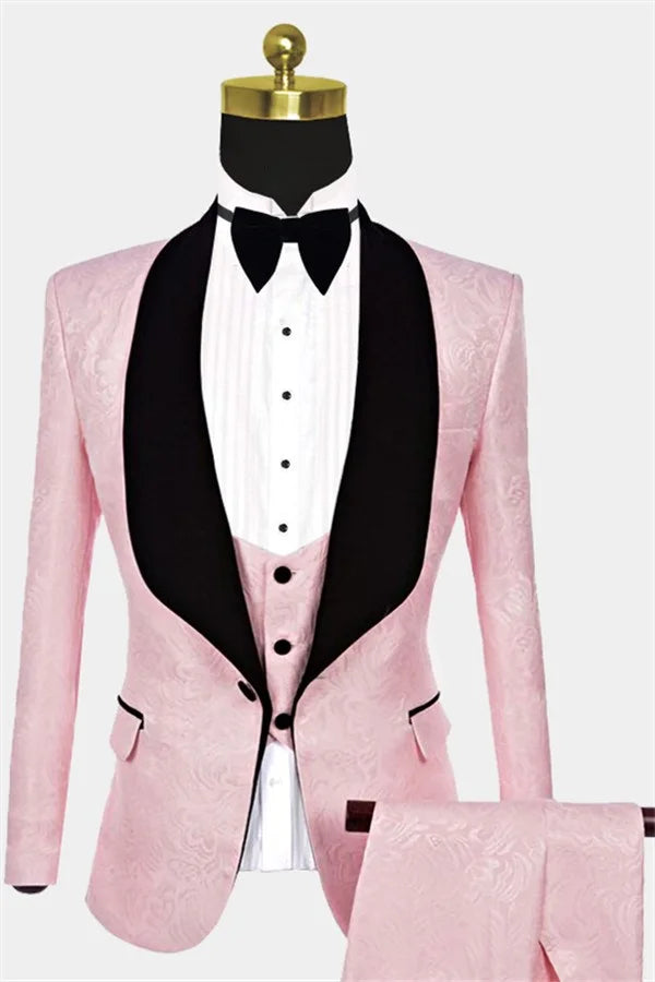 Reception Suit For Groom Jacquard Pink Tuxedo On Sale