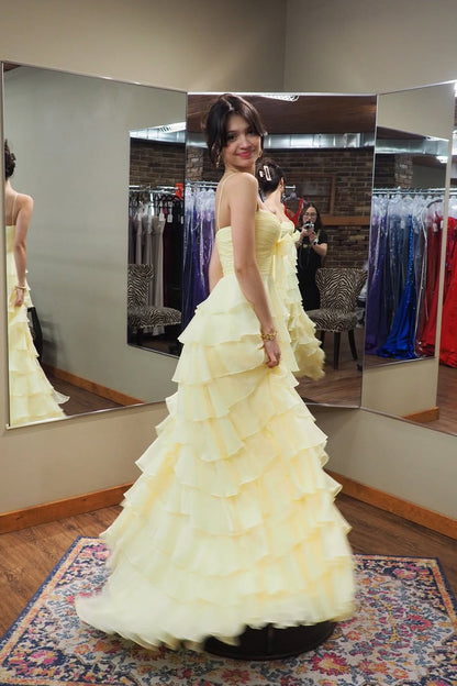 Cute A Line Sweetheart Pink Chiffon Tiered Long Prom Dress