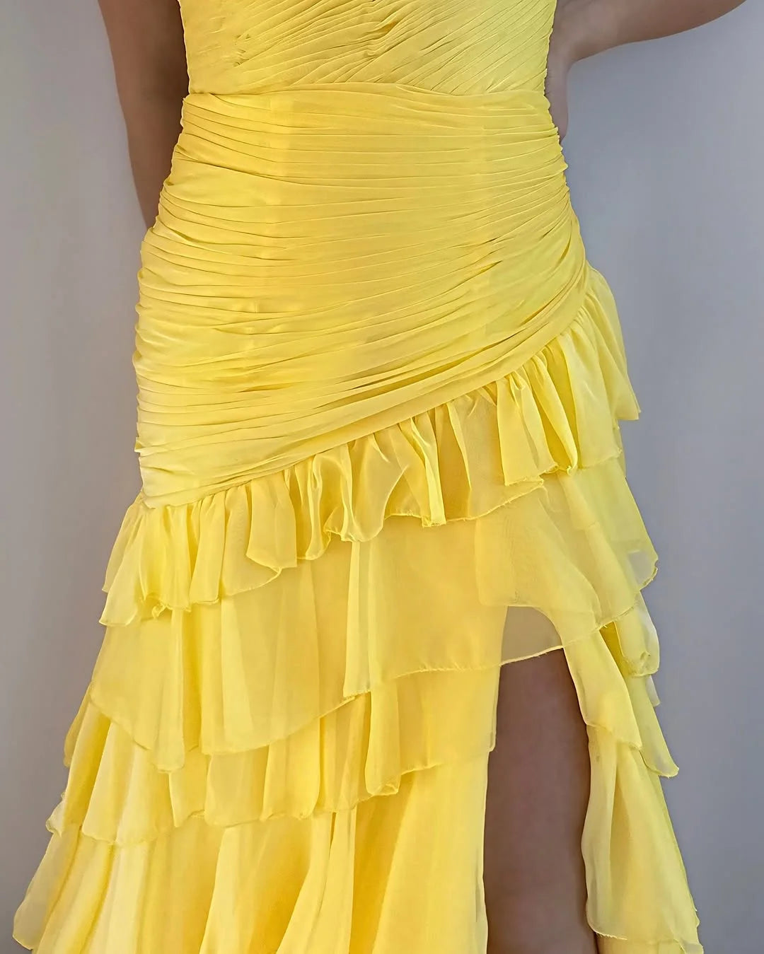 Yellow Lovely Sweetheart Split Chiffon Pleated Prom Dress