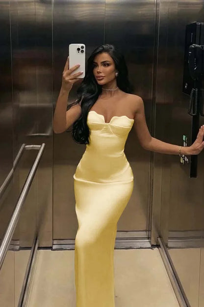 Ivory Back Slit Strapless Elegant Prom Dress