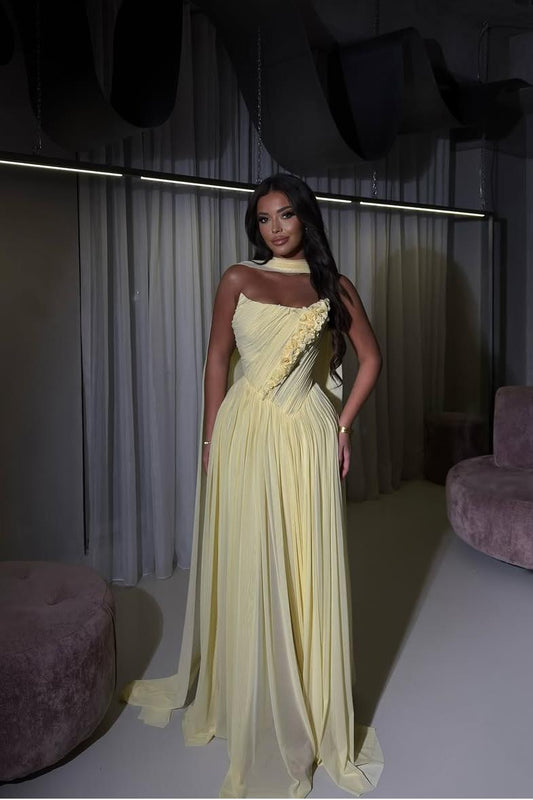 Strapless Sleeveless Long Pleated A-Line Prom Dress