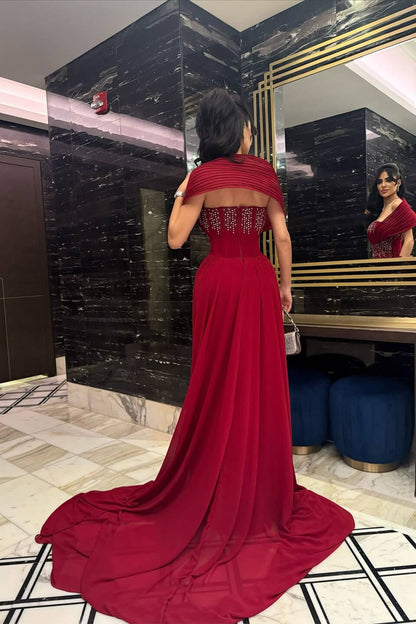 Bugurndy Off-the-Shoulder Chiffon Evening Dress