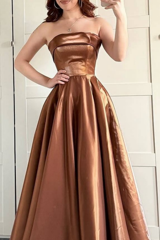 Brown Strapless Lace-up Prom Dress ZT0686