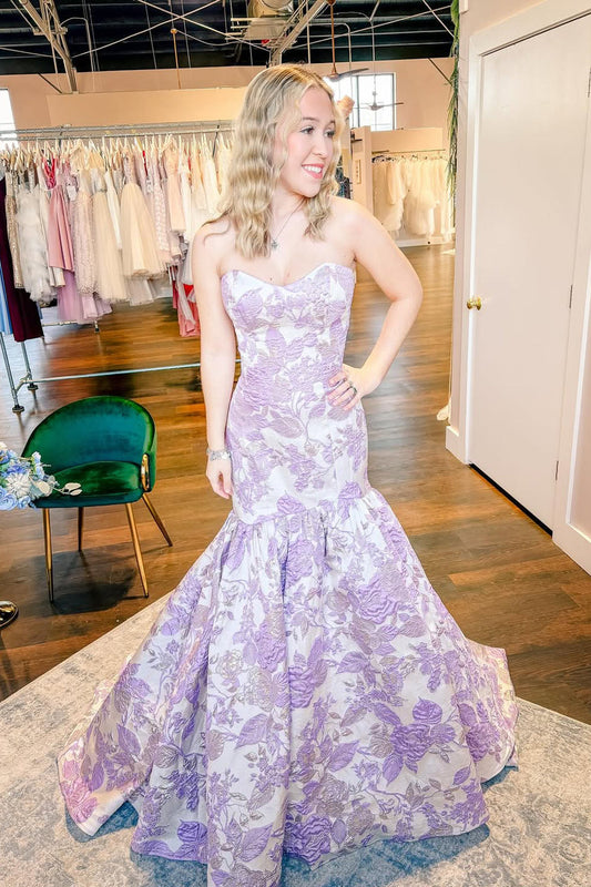 Gorgeous Mermaid Sweetheart Lavender Jacquard Satin Prom Dress