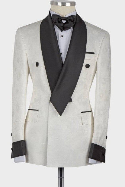 Jaxson White Shawl Lapel Double Breasted Fashion Style Easy Fit  Wedding Groom Suit Online