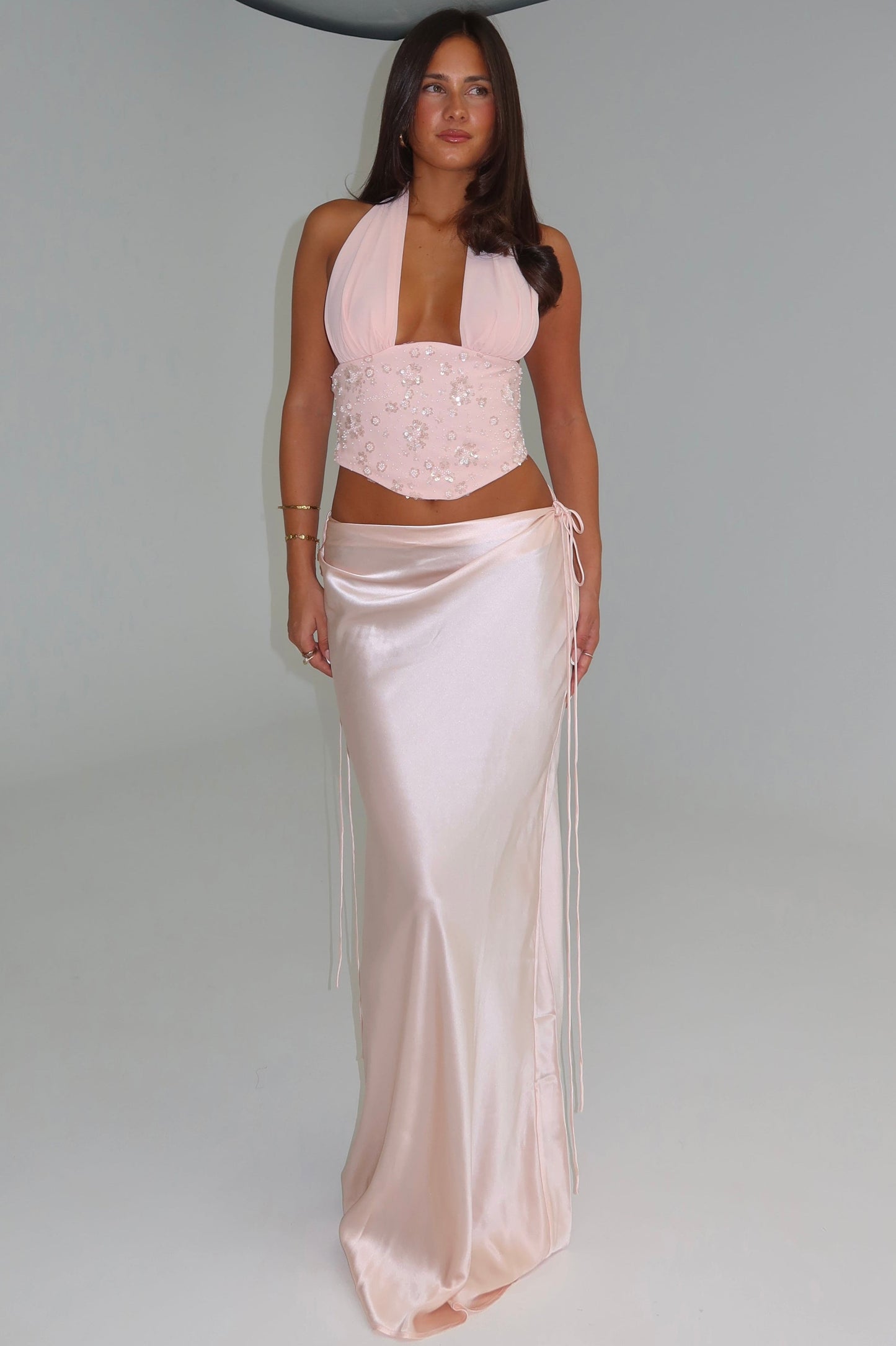 Sleeveless Sequined Chiffon Pleated Floor-Length Mermaid Prom Dress