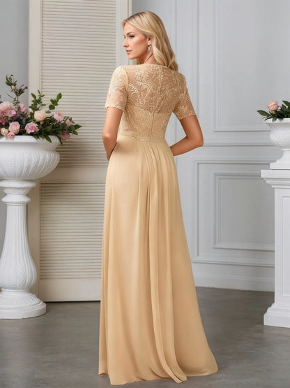 Jumpsuits Illusion Scoop Floor-Length Lace Chiffon Evening Dress With Overskirt Sequins