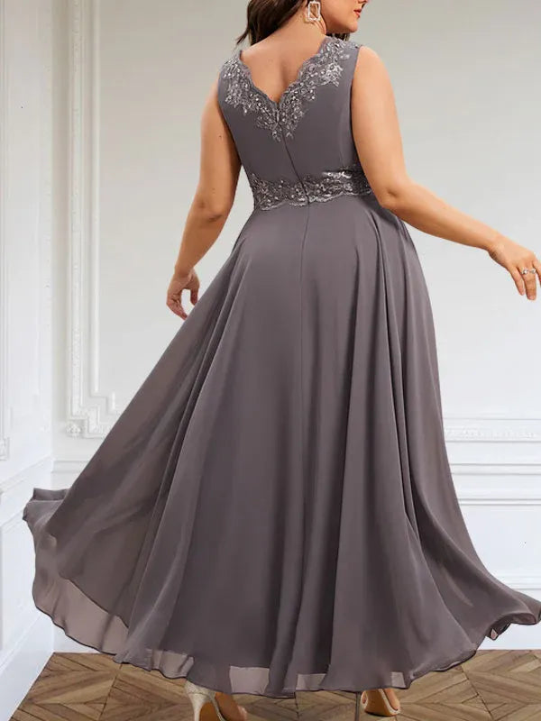 A-line V-Neck Ankle-Length Chiffon Mother of the Bride Dress