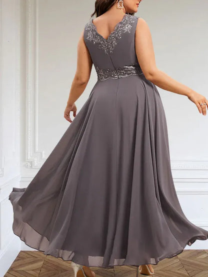 A-line V-Neck Ankle-Length Chiffon Mother of the Bride Dress