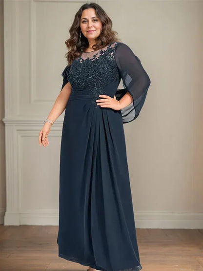 A-Line Scoop Floor-Length Mother of the Bride Dress