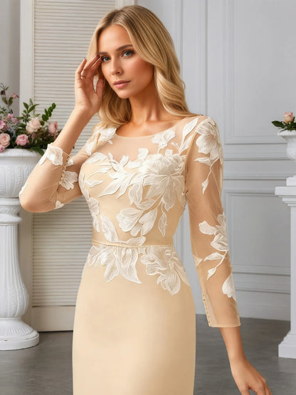 Sheath/Column Scoop Illusion Sweep Train Chiffon Evening Dress With Sequins