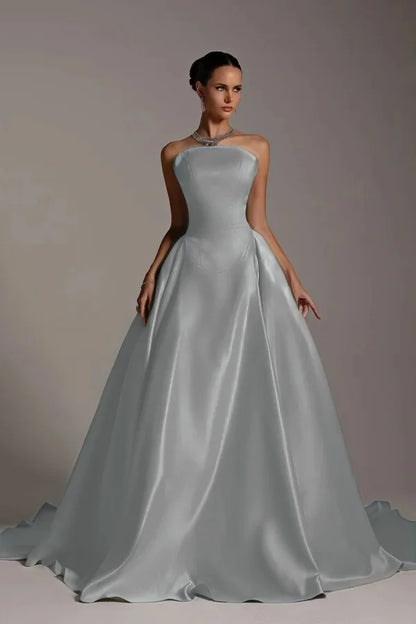 Champagne Strapless A-Line Elegant Prom Dress