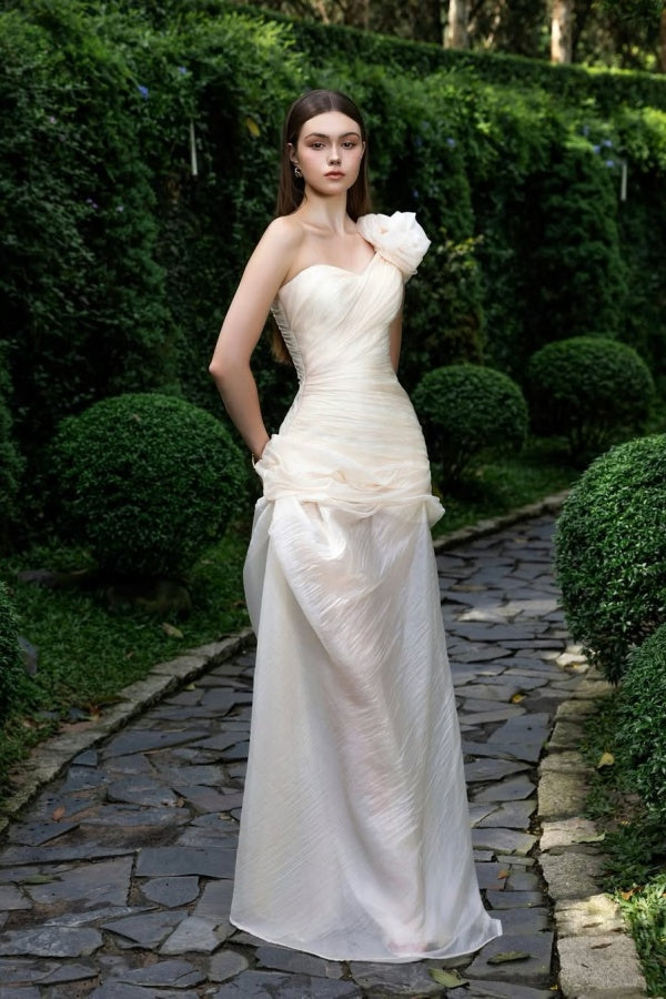 Champagne One Shoulder Prom Dress