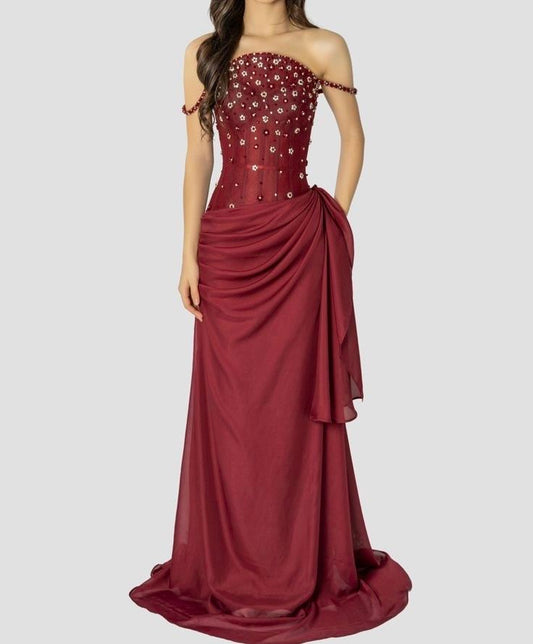 Classy Mermaid Spaghetti Strap Burgundy Prom Dress