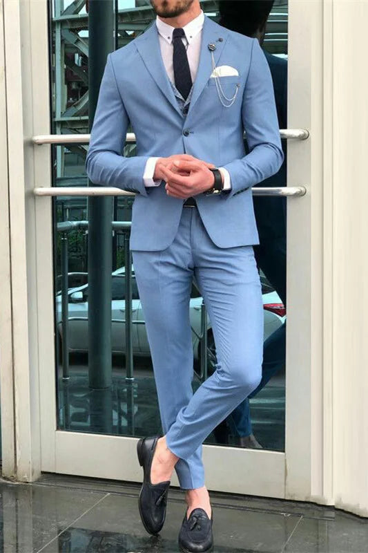 Classic Blue Bespoke Tuxedo Suit For Wedding With Peaked Lapel Party