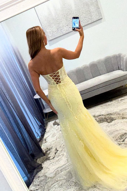 Chamring Mermaid Sweetheart Keyhole Daffodil Lace Prom Dress