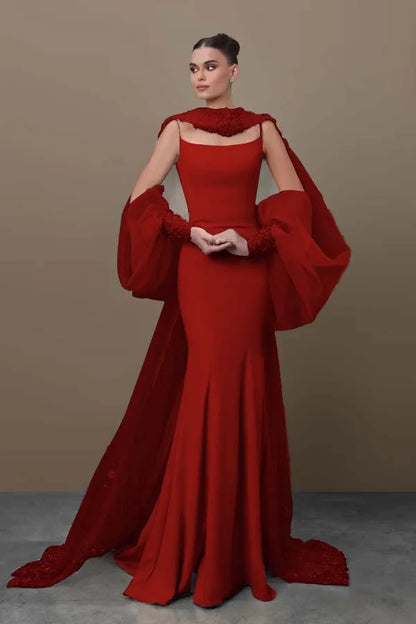 Chic Sky Blue Spaghetti-Straps Mermaid Prom Dress With Tulle Appliques Train