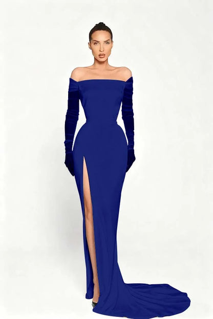 Black Long Sleeves Split Strapless Evening Dress ZT0409