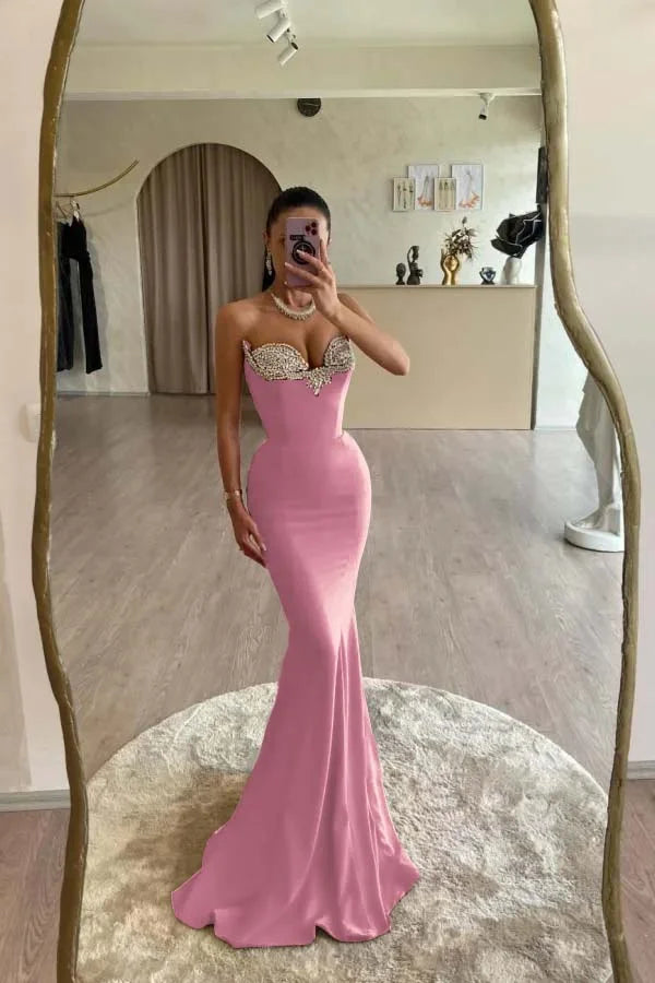 Red Strapless Mermaid Slim Fit Beaded Formal Prom Dress ZT0533