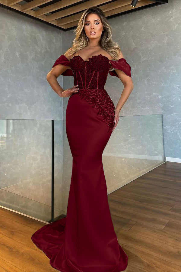 White Sweetheart Off the Shoulder Mermaid Evening Dress