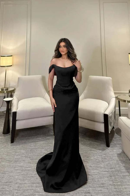 Off The Shoulder Sleeveless Long Mermaid Prom Dress With Pleated