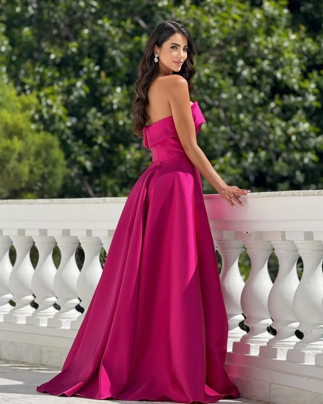 Fuchsia A-Line Strapless Folded Neckline Prom Dress ZT0741
