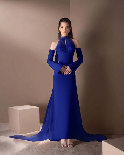 High Neck Strapless Long Sleeves Long Mermaid Prom Dress