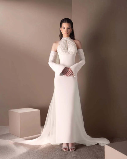 High Neck Strapless Long Sleeves Long Mermaid Prom Dress