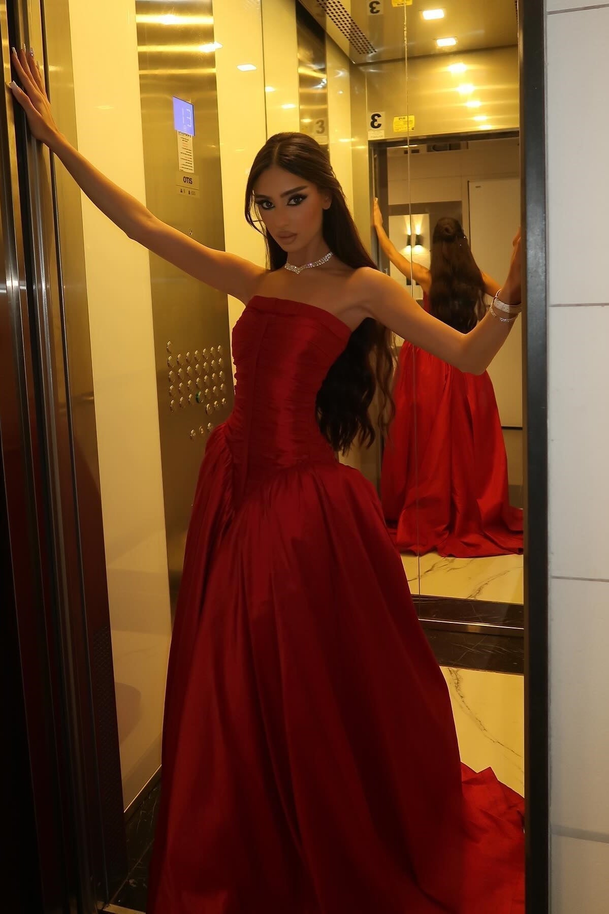 Princess A Line Strapless Red Long Party Dress with Ruffles