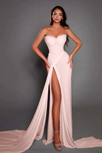 Gorgeous Pink Sweetheart Split Summer Prom Dress