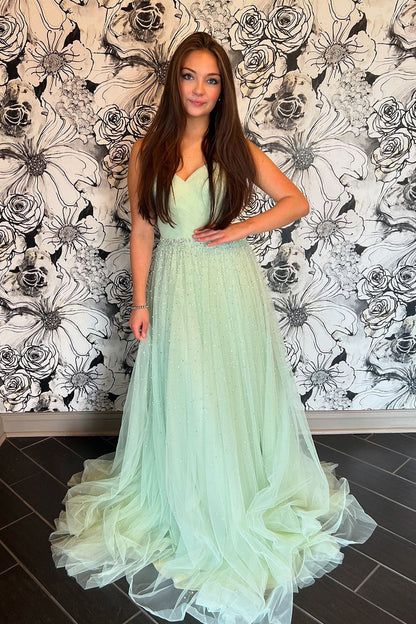 Cute A Line Sweetheart Light Green Tulle Prom Dress