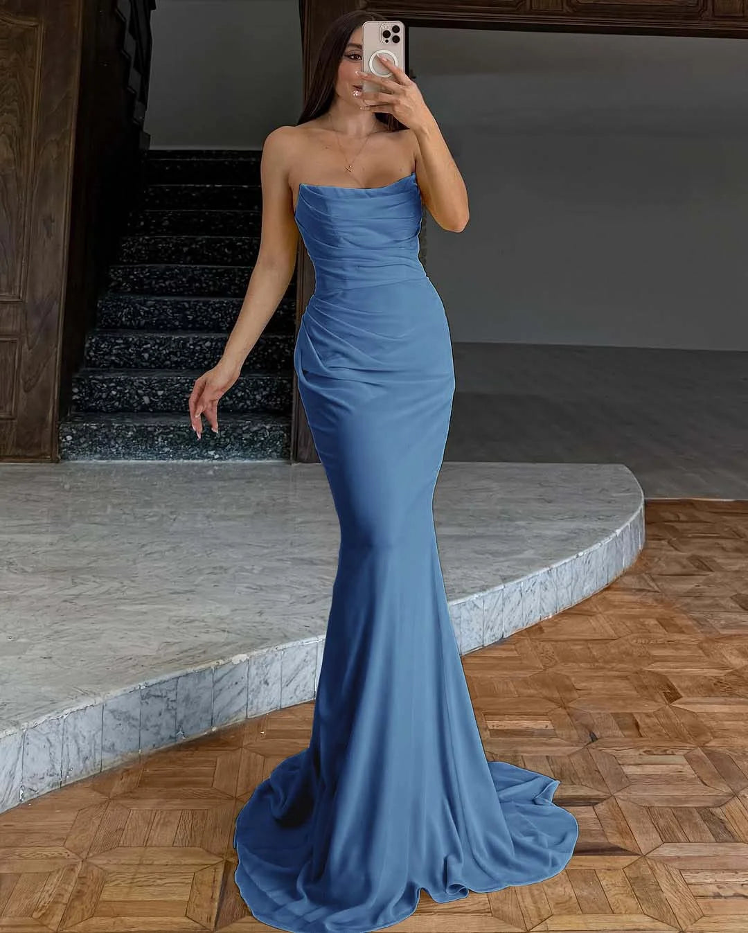 Elegant Yellow Chiffon Mermaid Long Prom Dress