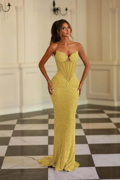 Strapless Sleeveless Long Mermaid Evening Formal Dress With Beading