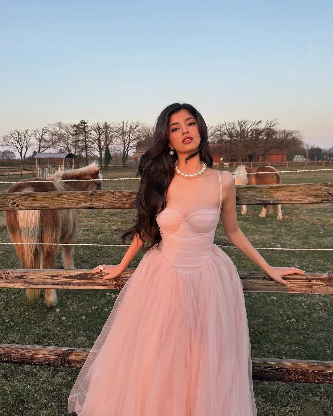 Pink  Sweetheart Spaghetti-Straps Tulle Prom Dress