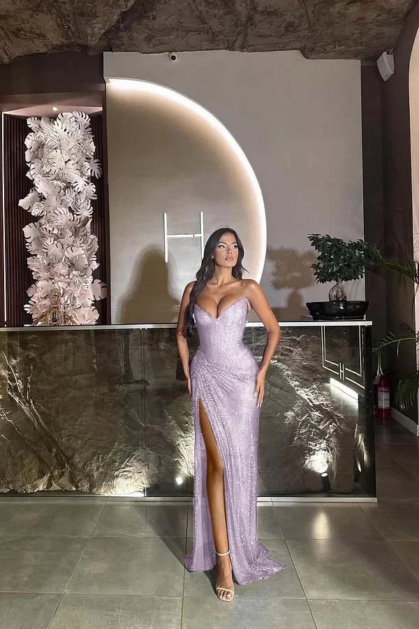 Gorgeous Royal Blue Split Strapless Prom Dress