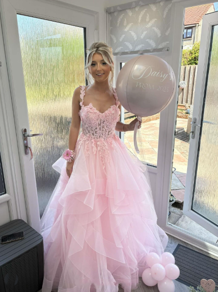 Sweetheart Sleeveless Lace Tulle Pink Long Formal Dress