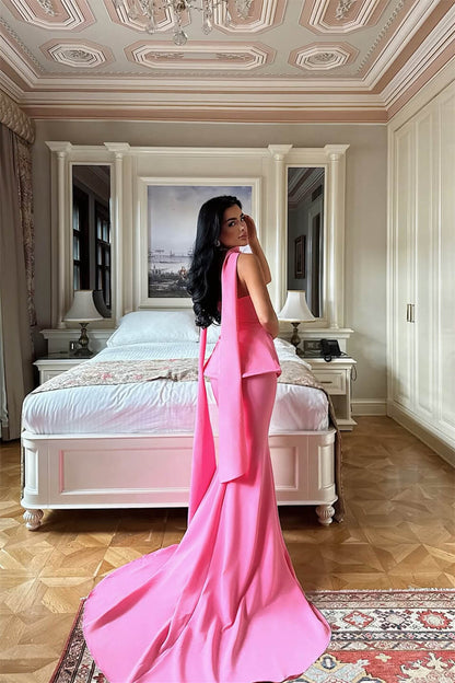Pink Strapless Sleeveless Mermaid Evening Gowns