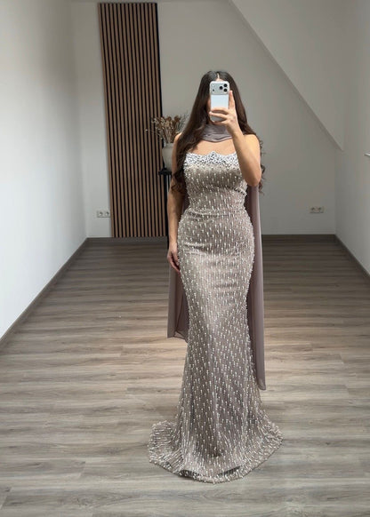 Elegant Long Sleeves Scoop Sequins A-Line Evening Dress